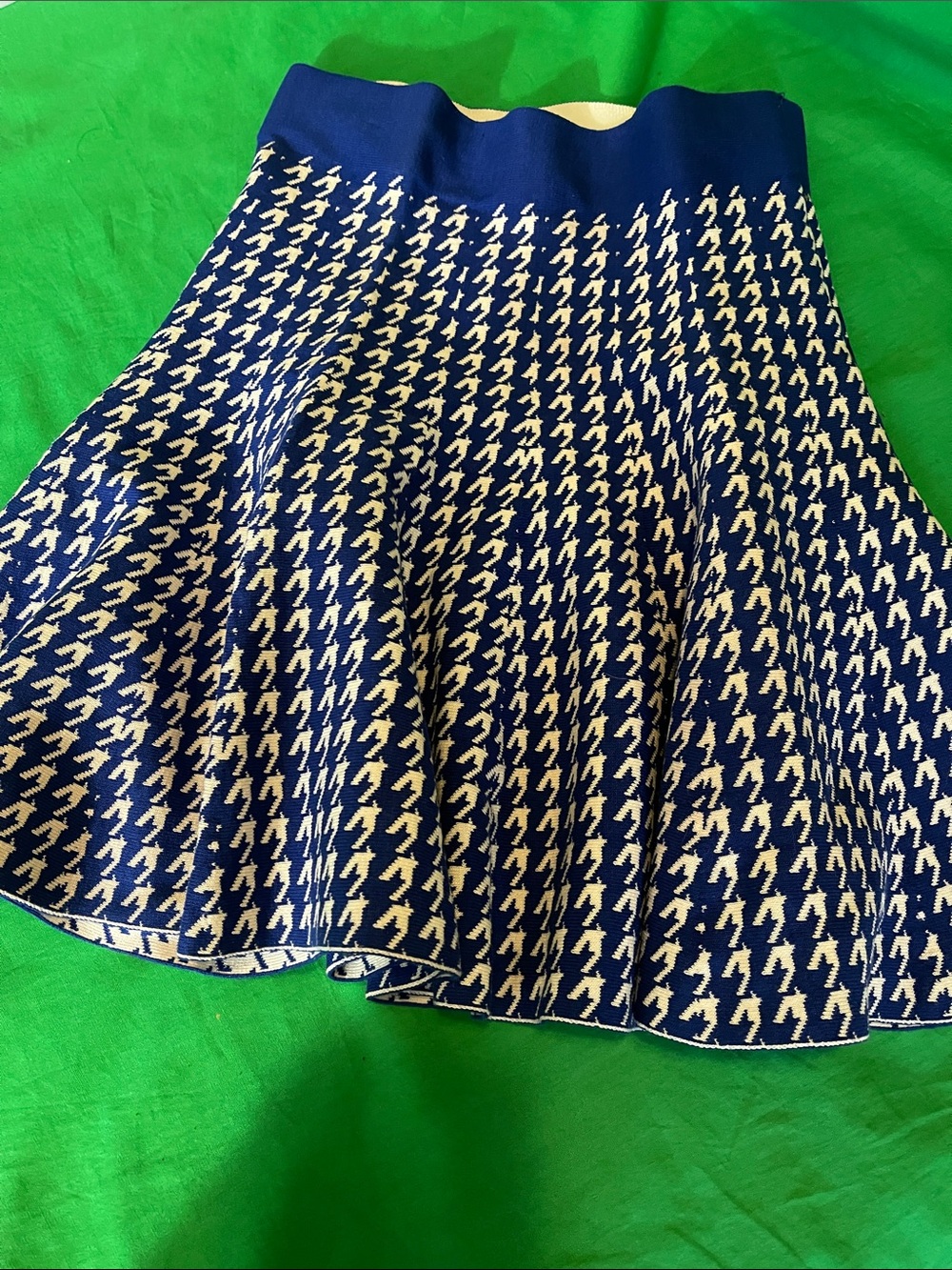 Blue and White Patterned Flared Skirt